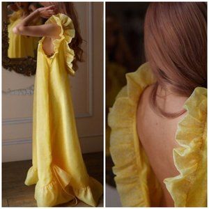 Selkie Romance Gown Yellow Maxi Dress Sunshine Flowers Backless Medium